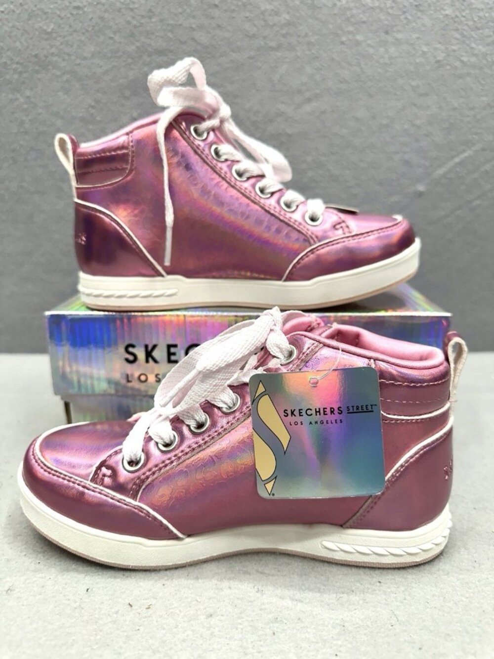 Skechers Street Los Angeles Kids SIZE 12 Shoes Leopard Bright Pink High Top
